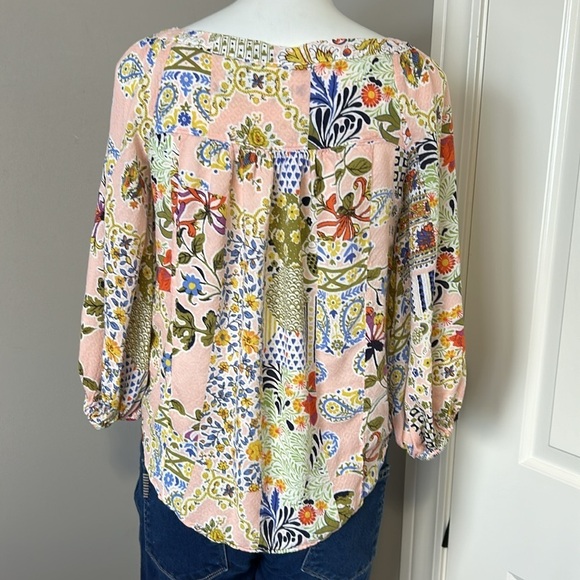 Maeve by Anthropologie Boswell Patchwork Blouse Paisley Pink Sz 0 - Picture 9 of 14